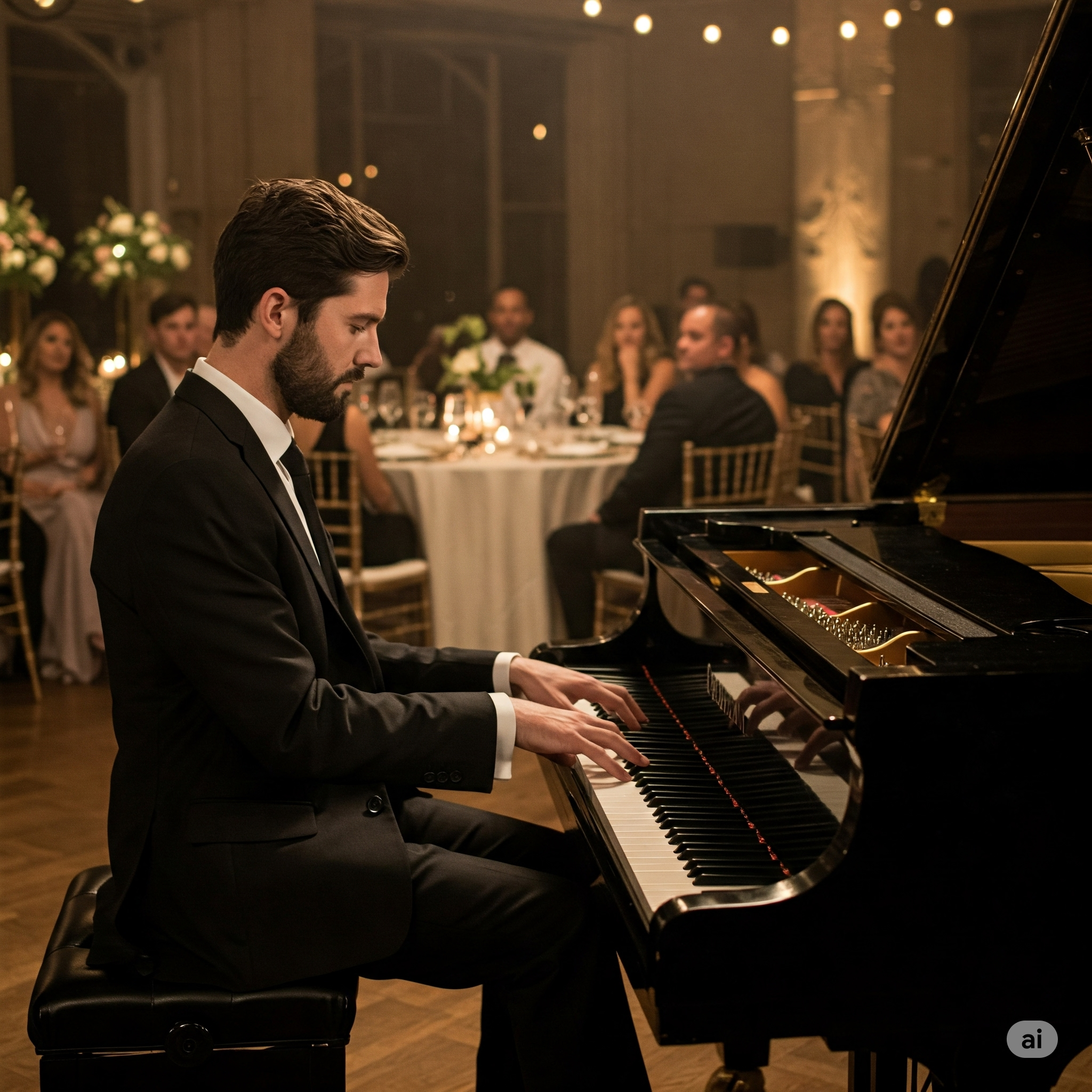 Live pianist playing at a cocktail hour